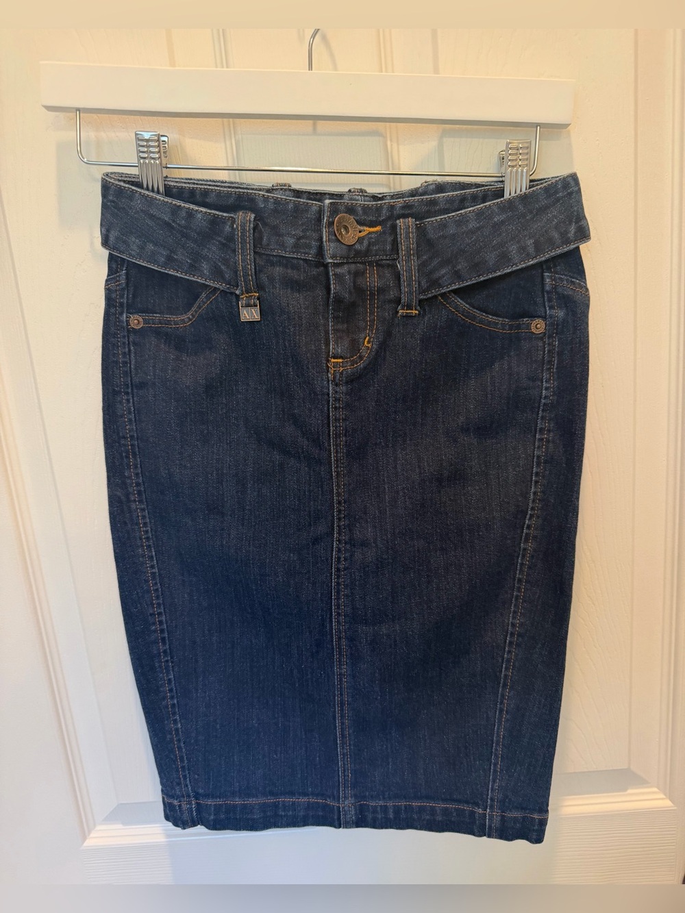 Vintage Armani Exchange Dark Wash Denim Pencil Skirt Y2K 0P Jean